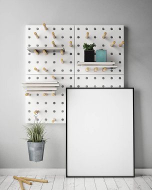 poster çerçevesi hipster iç arka plan, İskandinav tarzı, 3d render kadar alay