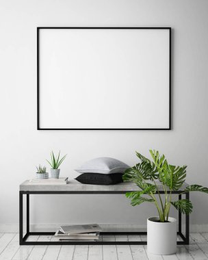 poster çerçevesi hipster iç arka plan, İskandinav tarzı, 3d render kadar alay