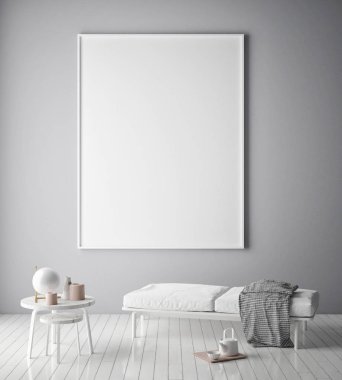 poster çerçevesi hipster iç arka plan, İskandinav tarzı, 3d render kadar alay