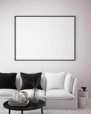 poster çerçevesi hipster iç arka plan, İskandinav tarzı, 3d render kadar alay