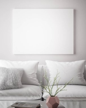 poster çerçevesi hipster iç arka plan, İskandinav tarzı, 3d render kadar alay
