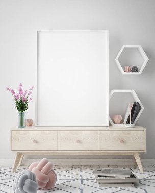 poster çerçevesi hipster iç arka plan, İskandinav tarzı, 3d render kadar alay