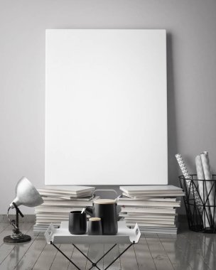 poster çerçevesi hipster iç arka plan, İskandinav tarzı, 3d render kadar alay