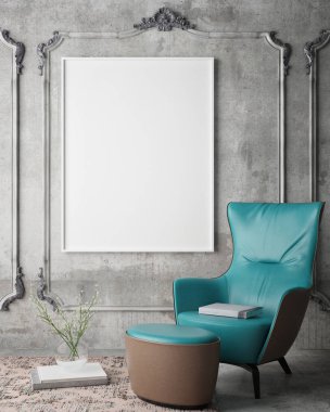 poster çerçevesi hipster iç arka plan, İskandinav tarzı, 3d render kadar alay