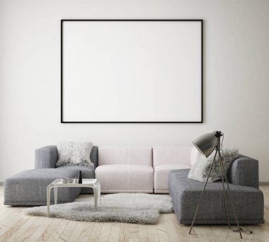 poster çerçevesi hipster iç arka plan, İskandinav tarzı, 3d render kadar alay