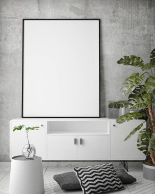 poster çerçevesi hipster iç arka plan, İskandinav tarzı, 3d render kadar alay