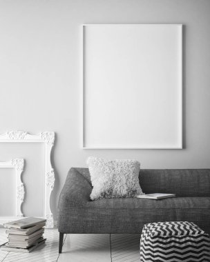 poster çerçevesi hipster iç arka plan, İskandinav tarzı, 3d render kadar alay