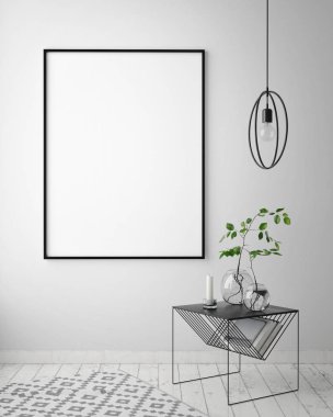 poster çerçevesi hipster iç arka plan, İskandinav tarzı, 3d render kadar alay