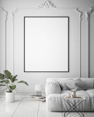 poster çerçevesi hipster iç arka plan, İskandinav tarzı, 3d render kadar alay