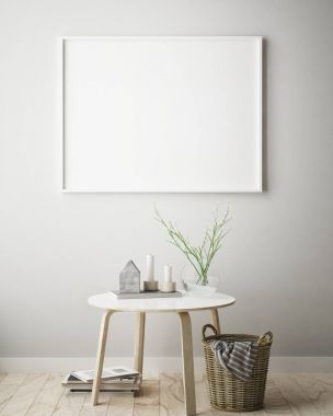 poster çerçevesi hipster iç arka plan, İskandinav tarzı, 3d render kadar alay