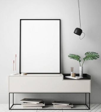 poster çerçevesi hipster iç arka plan, İskandinav tarzı, 3d render, 3d çizim kadar alay
