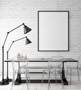 poster çerçevesi hipster iç arka plan, İskandinav tarzı, 3d render, 3d çizim kadar alay