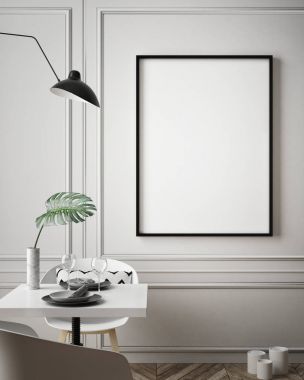 poster çerçevesi hipster iç arka plan, İskandinav tarzı, 3d render, 3d çizim kadar alay