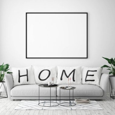 poster çerçevesi hipster iç arka plan, İskandinav tarzı, 3d render, 3d çizim kadar alay