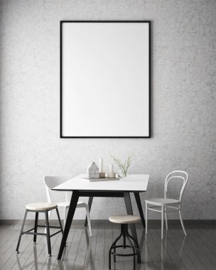 poster çerçevesi hipster iç arka plan, İskandinav tarzı, 3d render, 3d çizim kadar alay