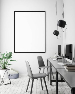 poster çerçevesi hipster iç arka plan, İskandinav tarzı, 3d render, 3d çizim kadar alay