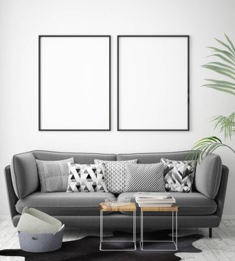 poster çerçevesi hipster iç arka plan, İskandinav tarzı, 3d render, 3d çizim kadar alay
