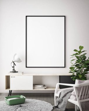 poster çerçevesi hipster iç arka plan, İskandinav tarzı, 3d render, 3d çizim kadar alay