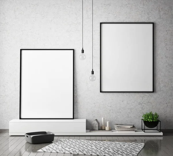 poster çerçevesi hipster iç arka plan, İskandinav tarzı, 3d render, 3d çizim kadar alay