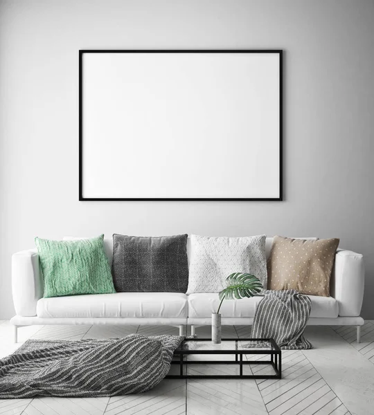 poster çerçevesi hipster iç arka plan, İskandinav tarzı, 3d render, 3d çizim kadar alay