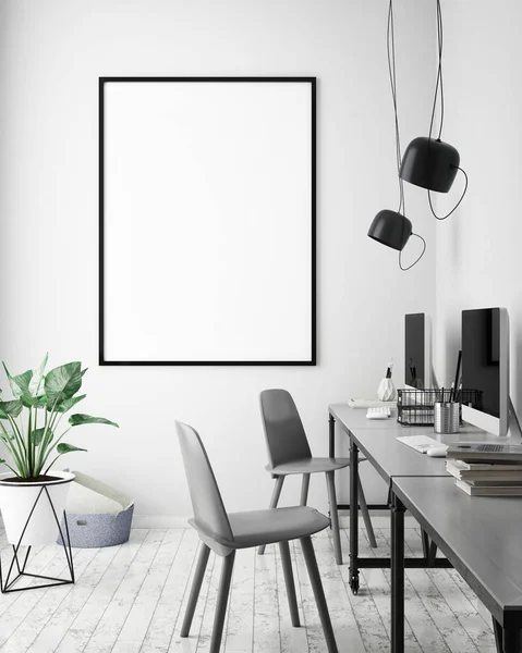 Mock up poster frame in hipster interieur hintergrund, skandinavischer stil, 3d render, 3d illustration — Stockfoto