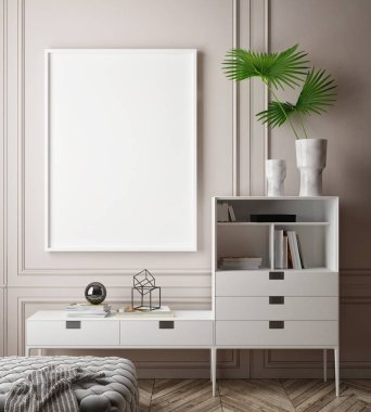 poster çerçevesi hipster iç arka plan, İskandinav tarzı, 3d render kadar alay