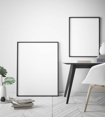 poster çerçevesi hipster iç arka plan, İskandinav tarzı, 3d render kadar alay