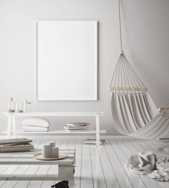 poster çerçevesi hipster iç arka plan, İskandinav tarzı, 3d render kadar alay