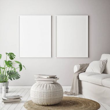 poster çerçevesi tropikal iç arka plan, modern Karayipler style, 3d çizim kadar alay