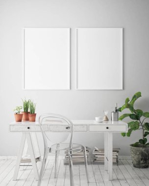 poster çerçevesi iç arka plan, İskandinav tarzı, 3d render, 3d çizim kadar alay