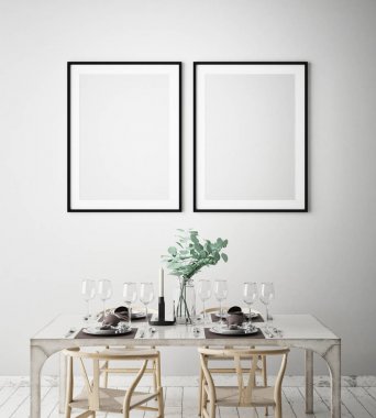 poster çerçevesi iç arka plan, İskandinav tarzı, 3d render, 3d çizim kadar alay