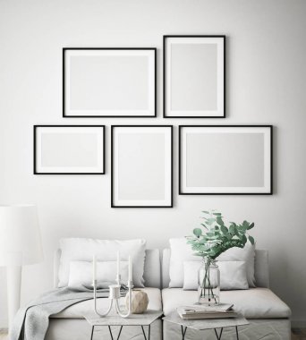 poster çerçevesi iç arka plan, İskandinav tarzı, 3d render, 3d çizim kadar alay