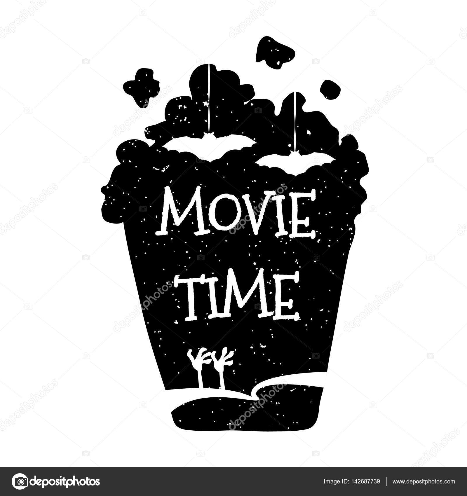 Vector illustration with silhouette popcorn bucket. Movie time — Stock