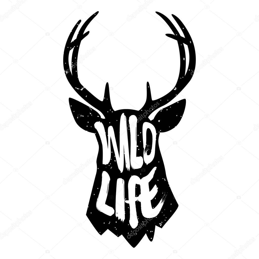 Download Silhouette of deer head with lettering text Wild Life ...