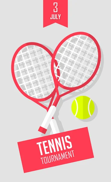 Summer sport banner with rackets and tennis ball on gray background. Flat style. Vector