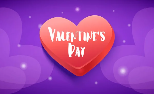 Happy Valentines banner with big red heart on violet background. Vector.