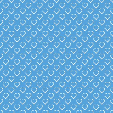 Gökyüzü mavi arka plan Dikişsiz desen beyaz el çizmek Kalpler.