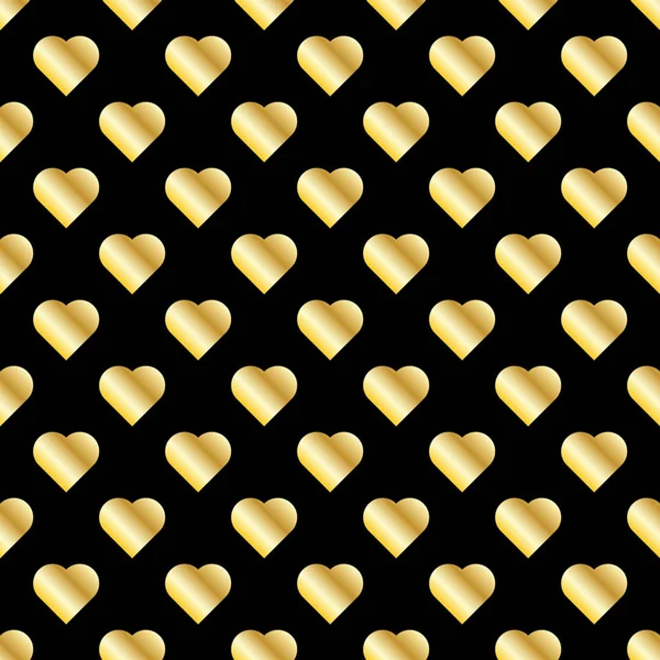 Seamless pattern of gold hearts on black background. — Stock Vector