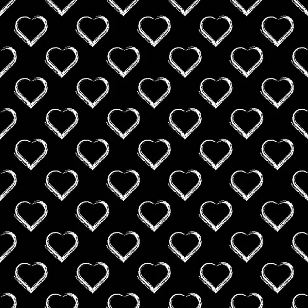 Seamless pattern of white hearts on black background. Vector illustration. — Stock Vector