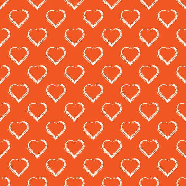 Seamless vector pattern of white hand draw hearts on orange background. — Stock Vector