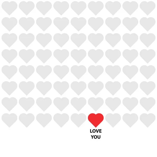 Gray and red hearts with lettering love you — Stock Vector