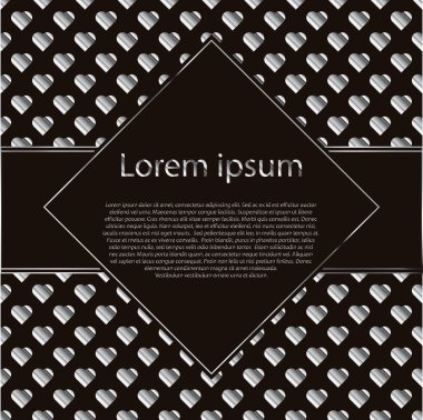 Kart veya gümüş Kalpler ve rhombus metin çerçevesi ile Dikişsiz desen tasarım.