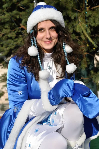 Portrait of young attractive woman dressed as Snow Maiden — Stock Photo, Image