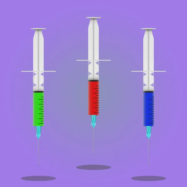 Medical Syringe Vector Different Colors — Stock Vector