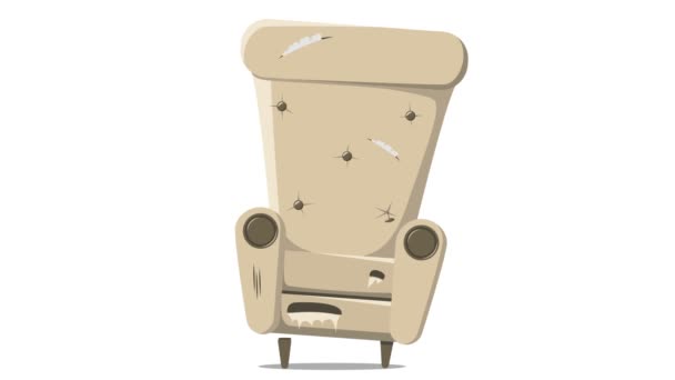 Przed i po, stare i nowe uszkodzone duży fotel w kolorze kawy. — Wideo stockowe