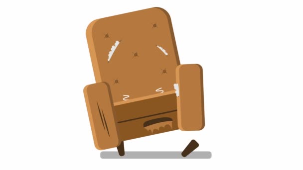 Előtt és után, régi és új sérült nagy barna fotel. — Stock videók