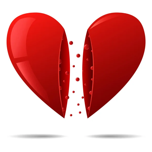 Día de San Valentín. Lindo gran corazón rojo, dividido en dos verticalmente . — Vector de stock