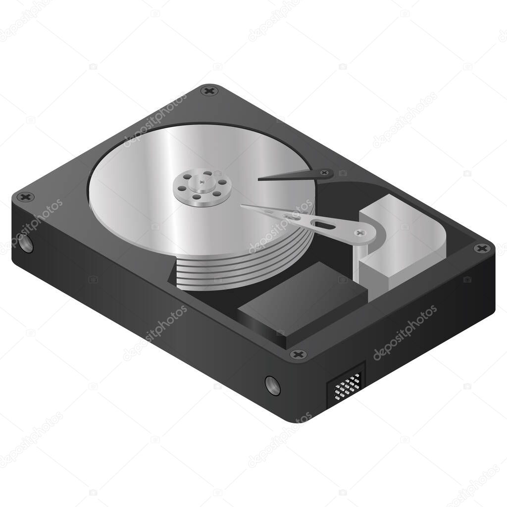 HDD. Isometric new black solid state drive black.