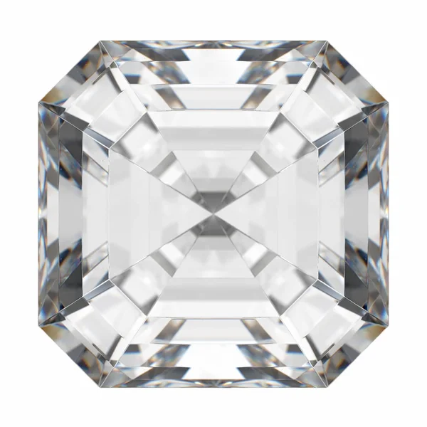 Asscher cut vit diamant stänga Visa 3d-rendering — Stockfoto