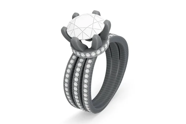 Jewelry ring with diamonds 3D rendering in wireframe — Stock Photo, Image